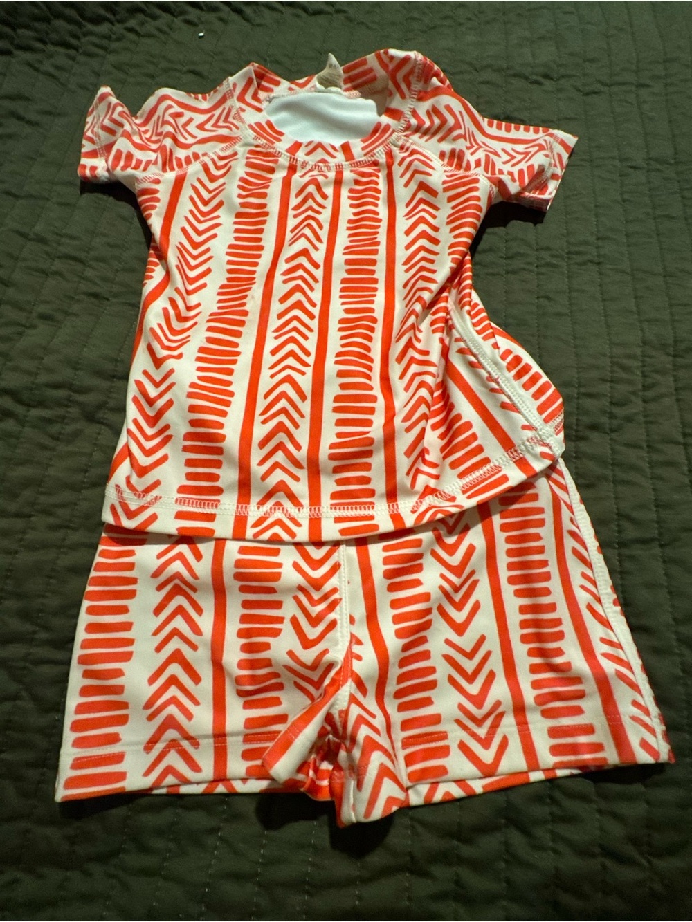 kate quinn Orange/red and White Short Sleeve Kids swim Set